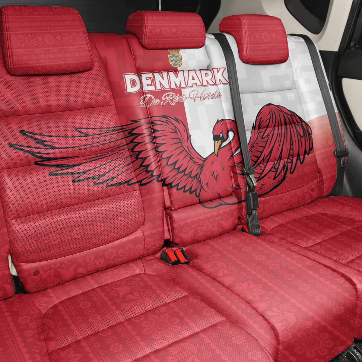 Denmark Football Back Car Seat Cover Red and Whites Scandinavia Pattern - Wonder Print Shop