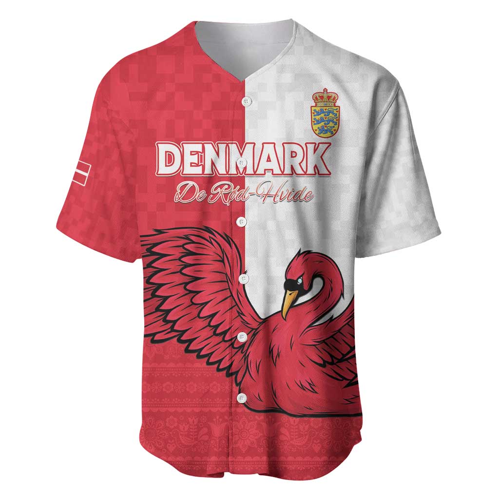 Custom Denmark Football Baseball Jersey Red and Whites Scandinavia Pattern - Wonder Print Shop