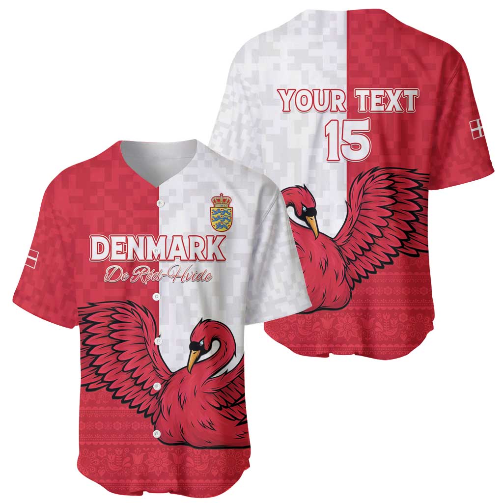 Custom Denmark Football Baseball Jersey Red and Whites Scandinavia Pattern - Wonder Print Shop