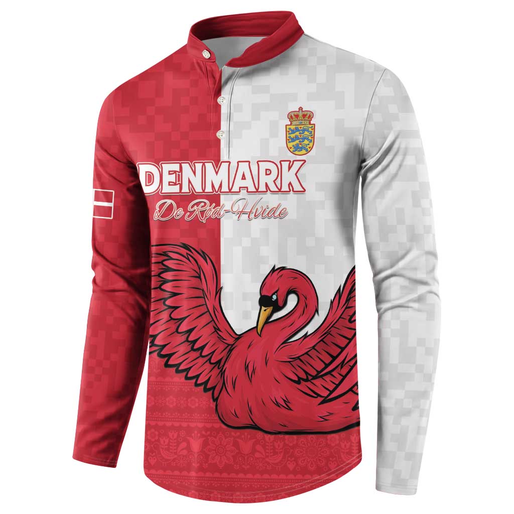 Custom Denmark Football Button Sweatshirt Red and Whites Scandinavia Pattern - Wonder Print Shop