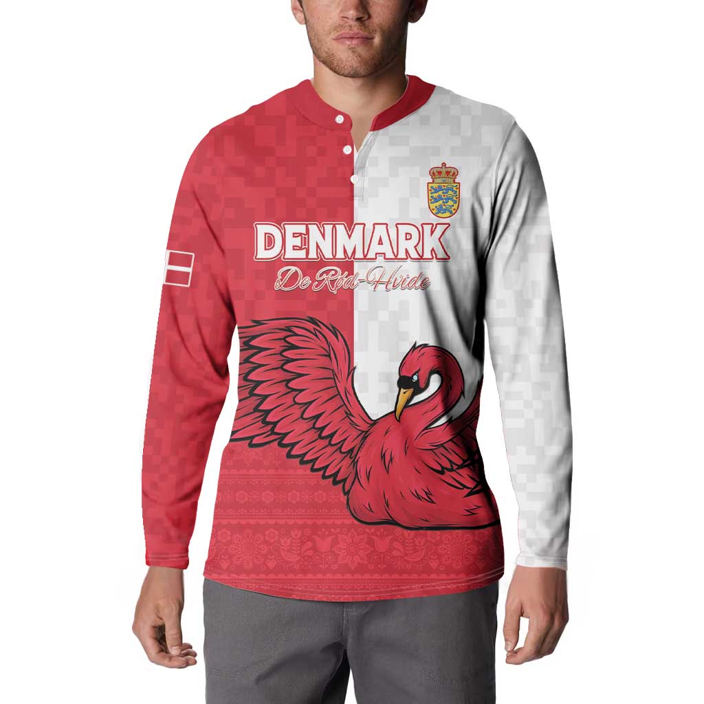 Custom Denmark Football Button Sweatshirt Red and Whites Scandinavia Pattern - Wonder Print Shop