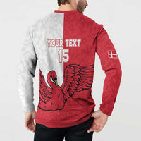 Custom Denmark Football Button Sweatshirt Red and Whites Scandinavia Pattern - Wonder Print Shop