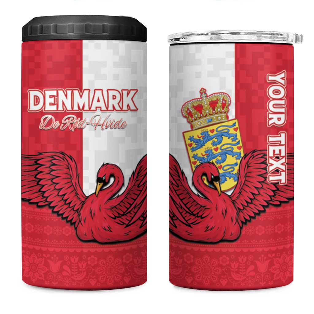 Custom Denmark Football 4 in 1 Can Cooler Tumbler Red and Whites Scandinavia Pattern - Wonder Print Shop