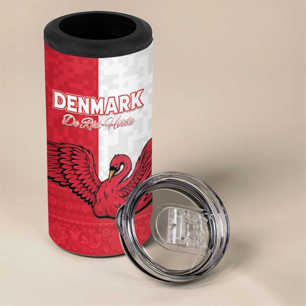 Custom Denmark Football 4 in 1 Can Cooler Tumbler Red and Whites Scandinavia Pattern - Wonder Print Shop