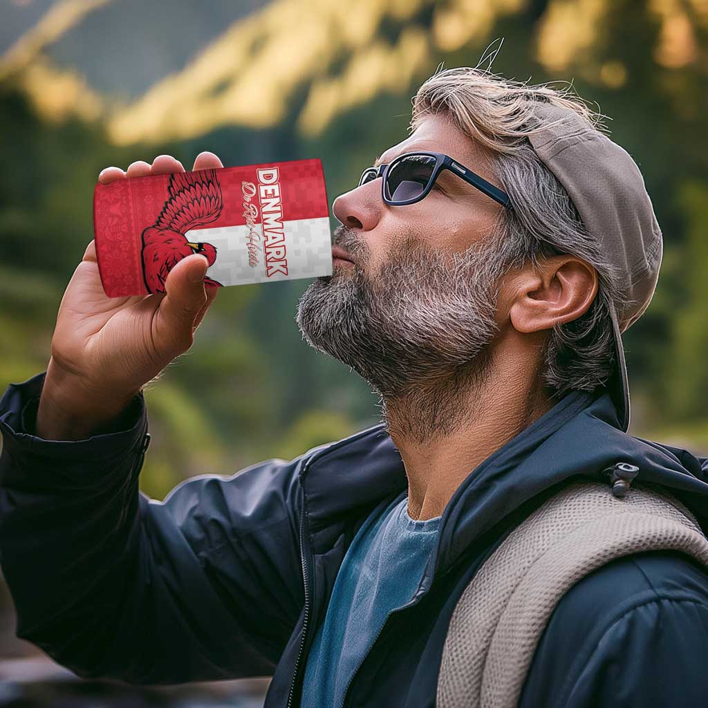 Custom Denmark Football 4 in 1 Can Cooler Tumbler Red and Whites Scandinavia Pattern - Wonder Print Shop