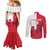 Custom Denmark Football Couples Matching Mermaid Dress and Long Sleeve Button Shirt Red and Whites Scandinavia Pattern - Wonder Print Shop
