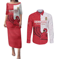 Custom Denmark Football Couples Matching Puletasi and Long Sleeve Button Shirt Red and Whites Scandinavia Pattern - Wonder Print Shop