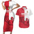 Custom Denmark Football Couples Matching Short Sleeve Bodycon Dress and Hawaiian Shirt Red and Whites Scandinavia Pattern - Wonder Print Shop