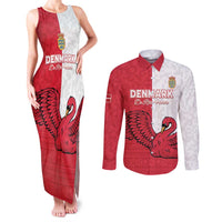 Custom Denmark Football Couples Matching Tank Maxi Dress and Long Sleeve Button Shirt Red and Whites Scandinavia Pattern - Wonder Print Shop