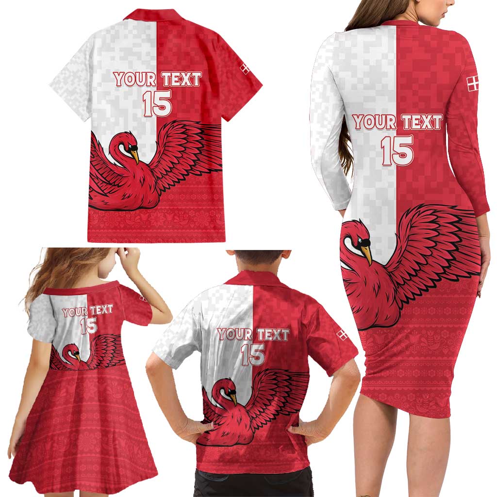 Custom Denmark Football Family Matching Long Sleeve Bodycon Dress and Hawaiian Shirt Red and Whites Scandinavia Pattern - Wonder Print Shop