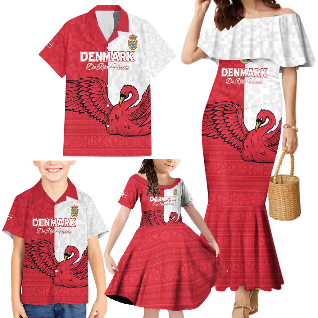 Custom Denmark Football Family Matching Mermaid Dress and Hawaiian Shirt Red and Whites Scandinavia Pattern - Wonder Print Shop