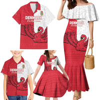 Custom Denmark Football Family Matching Mermaid Dress and Hawaiian Shirt Red and Whites Scandinavia Pattern - Wonder Print Shop