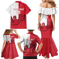 Custom Denmark Football Family Matching Mermaid Dress and Hawaiian Shirt Red and Whites Scandinavia Pattern - Wonder Print Shop