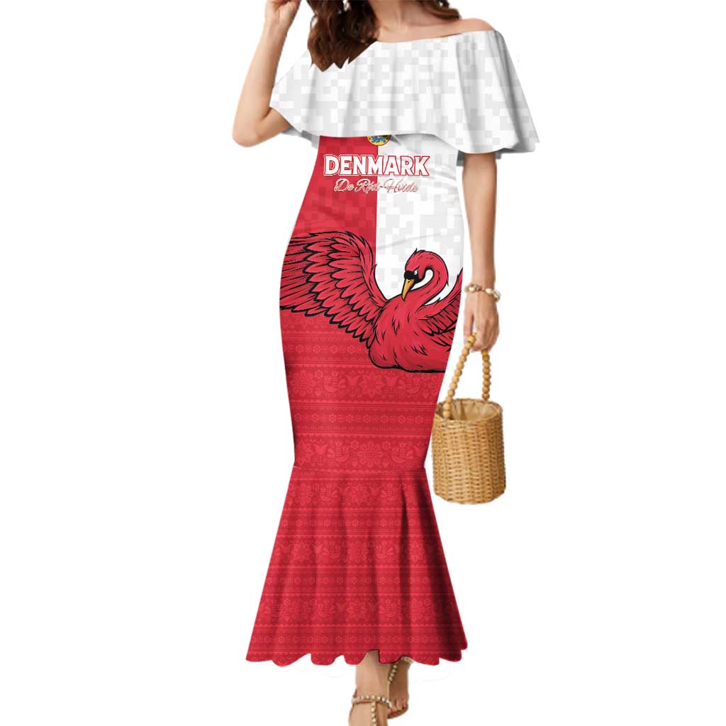 Custom Denmark Football Family Matching Mermaid Dress and Hawaiian Shirt Red and Whites Scandinavia Pattern - Wonder Print Shop