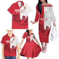 Custom Denmark Football Family Matching Off The Shoulder Long Sleeve Dress and Hawaiian Shirt Red and Whites Scandinavia Pattern - Wonder Print Shop