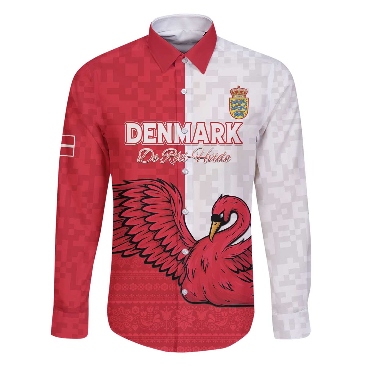 Custom Denmark Football Family Matching Off The Shoulder Long Sleeve Dress and Hawaiian Shirt Red and Whites Scandinavia Pattern - Wonder Print Shop