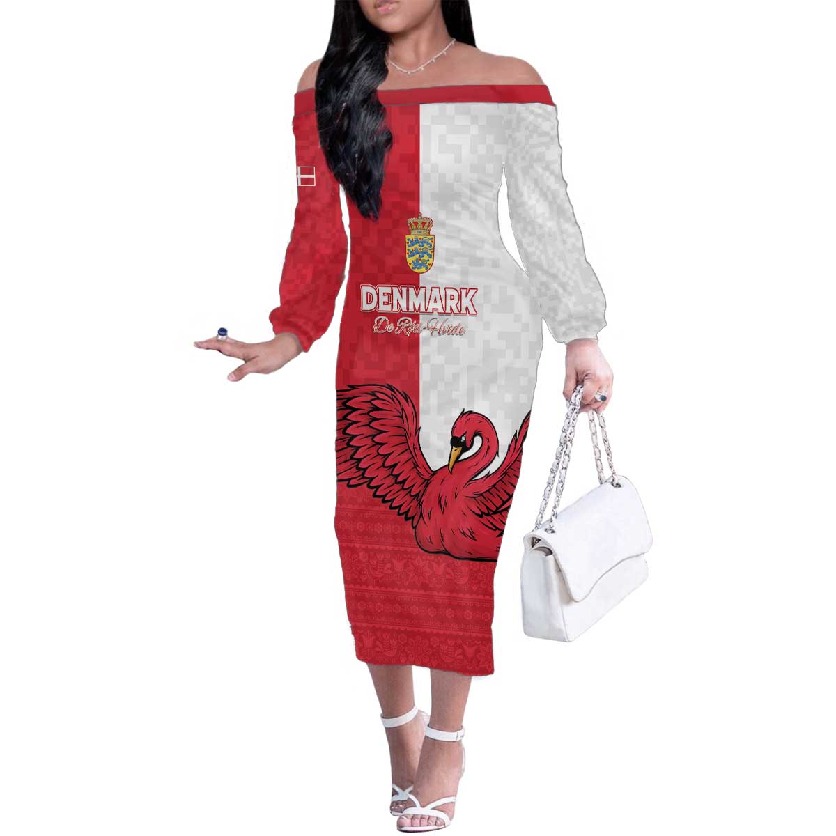 Custom Denmark Football Family Matching Off The Shoulder Long Sleeve Dress and Hawaiian Shirt Red and Whites Scandinavia Pattern - Wonder Print Shop