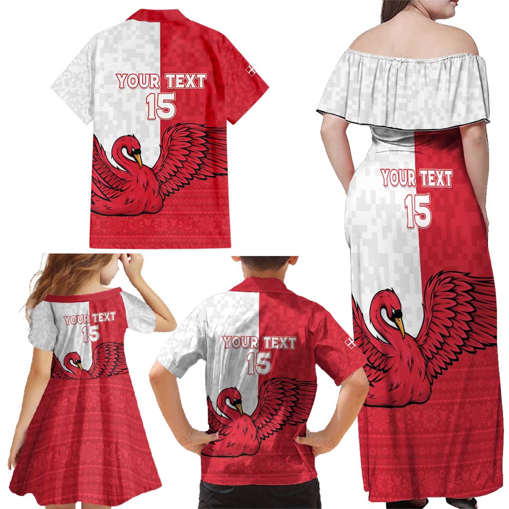 Custom Denmark Football Family Matching Off Shoulder Maxi Dress and Hawaiian Shirt Red and Whites Scandinavia Pattern - Wonder Print Shop
