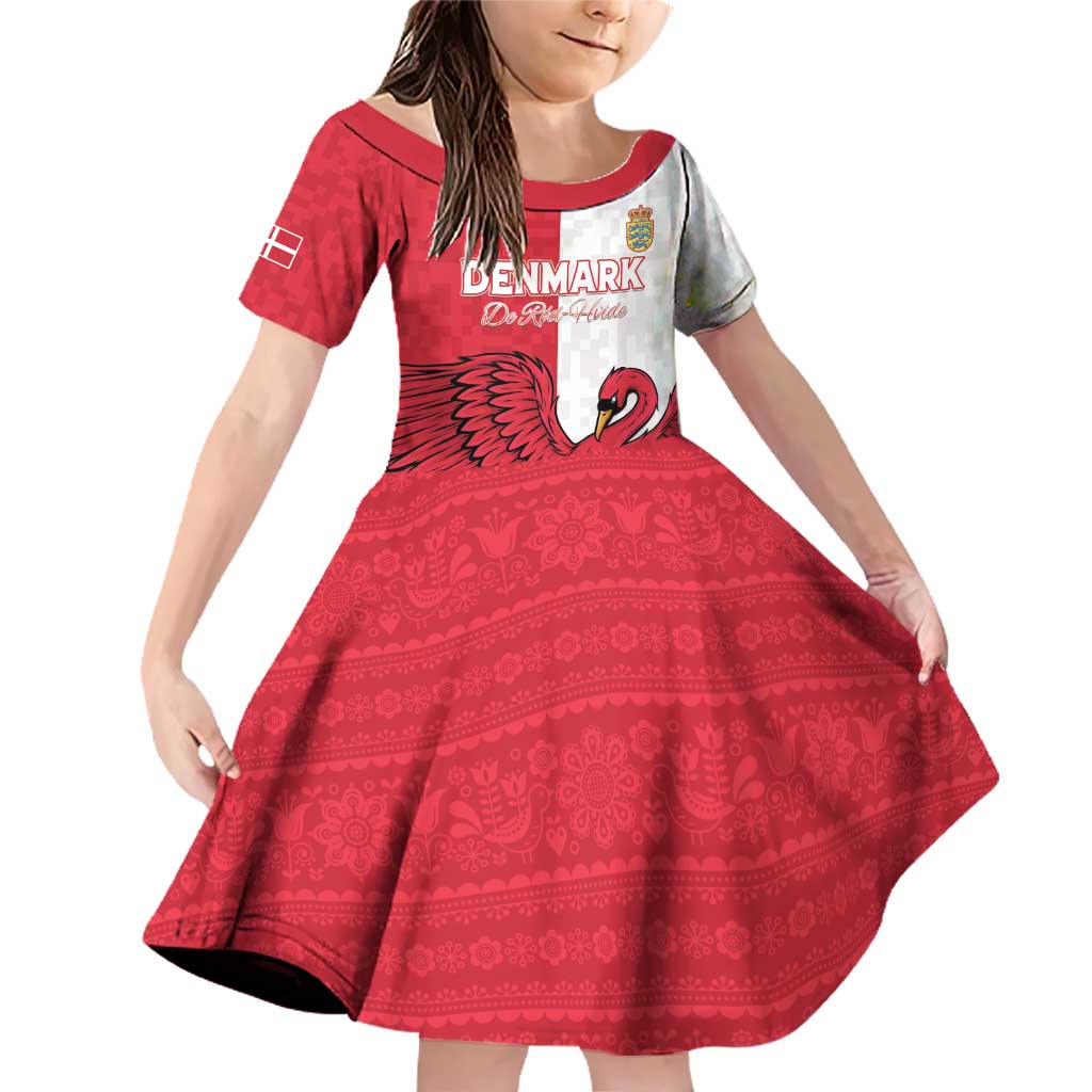 Custom Denmark Football Family Matching Off Shoulder Short Dress and Hawaiian Shirt Red and Whites Scandinavia Pattern - Wonder Print Shop