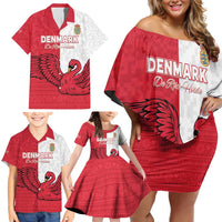 Custom Denmark Football Family Matching Off Shoulder Short Dress and Hawaiian Shirt Red and Whites Scandinavia Pattern - Wonder Print Shop
