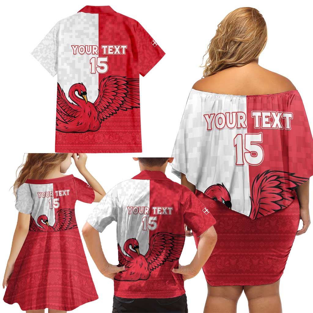 Custom Denmark Football Family Matching Off Shoulder Short Dress and Hawaiian Shirt Red and Whites Scandinavia Pattern - Wonder Print Shop