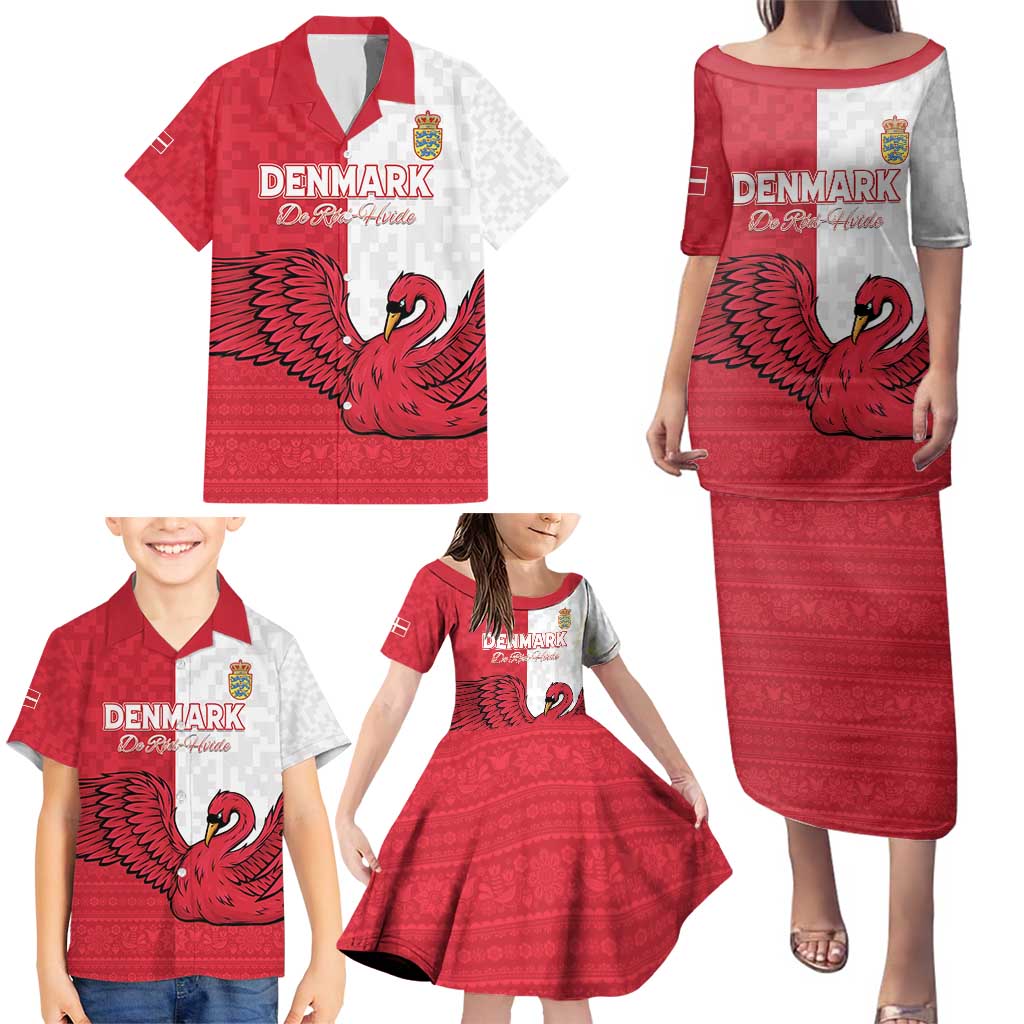 Custom Denmark Football Family Matching Puletasi and Hawaiian Shirt Red and Whites Scandinavia Pattern - Wonder Print Shop