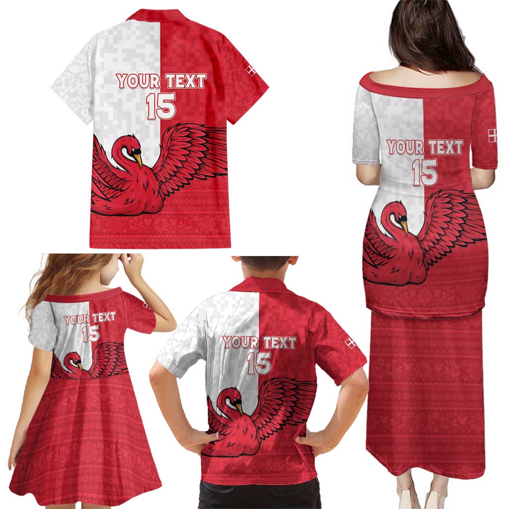 Custom Denmark Football Family Matching Puletasi and Hawaiian Shirt Red and Whites Scandinavia Pattern - Wonder Print Shop