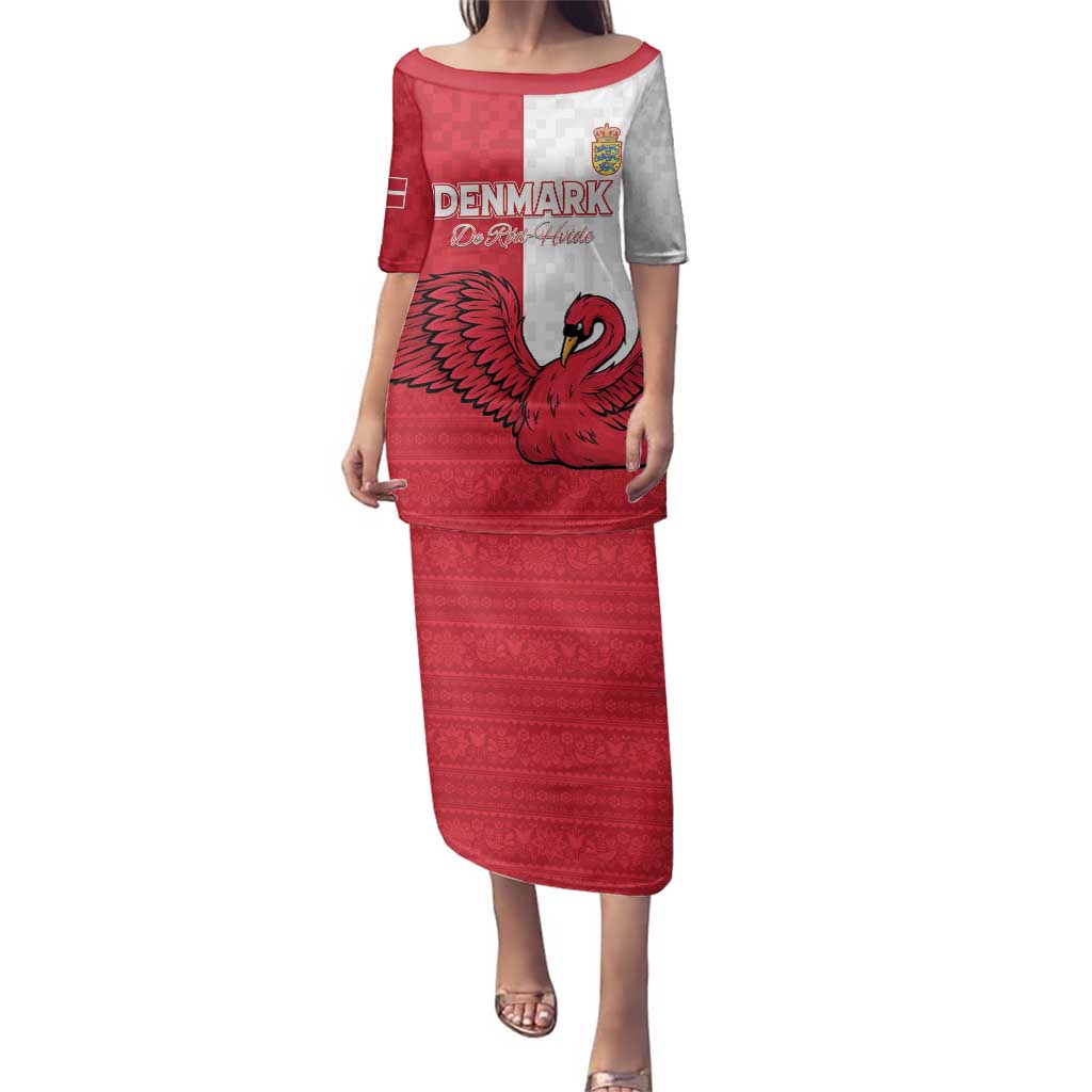 Custom Denmark Football Family Matching Puletasi and Hawaiian Shirt Red and Whites Scandinavia Pattern - Wonder Print Shop