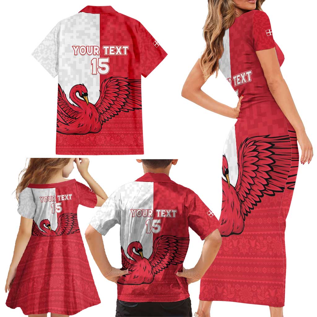 Custom Denmark Football Family Matching Short Sleeve Bodycon Dress and Hawaiian Shirt Red and Whites Scandinavia Pattern - Wonder Print Shop
