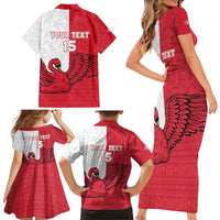 Custom Denmark Football Family Matching Short Sleeve Bodycon Dress and Hawaiian Shirt Red and Whites Scandinavia Pattern - Wonder Print Shop