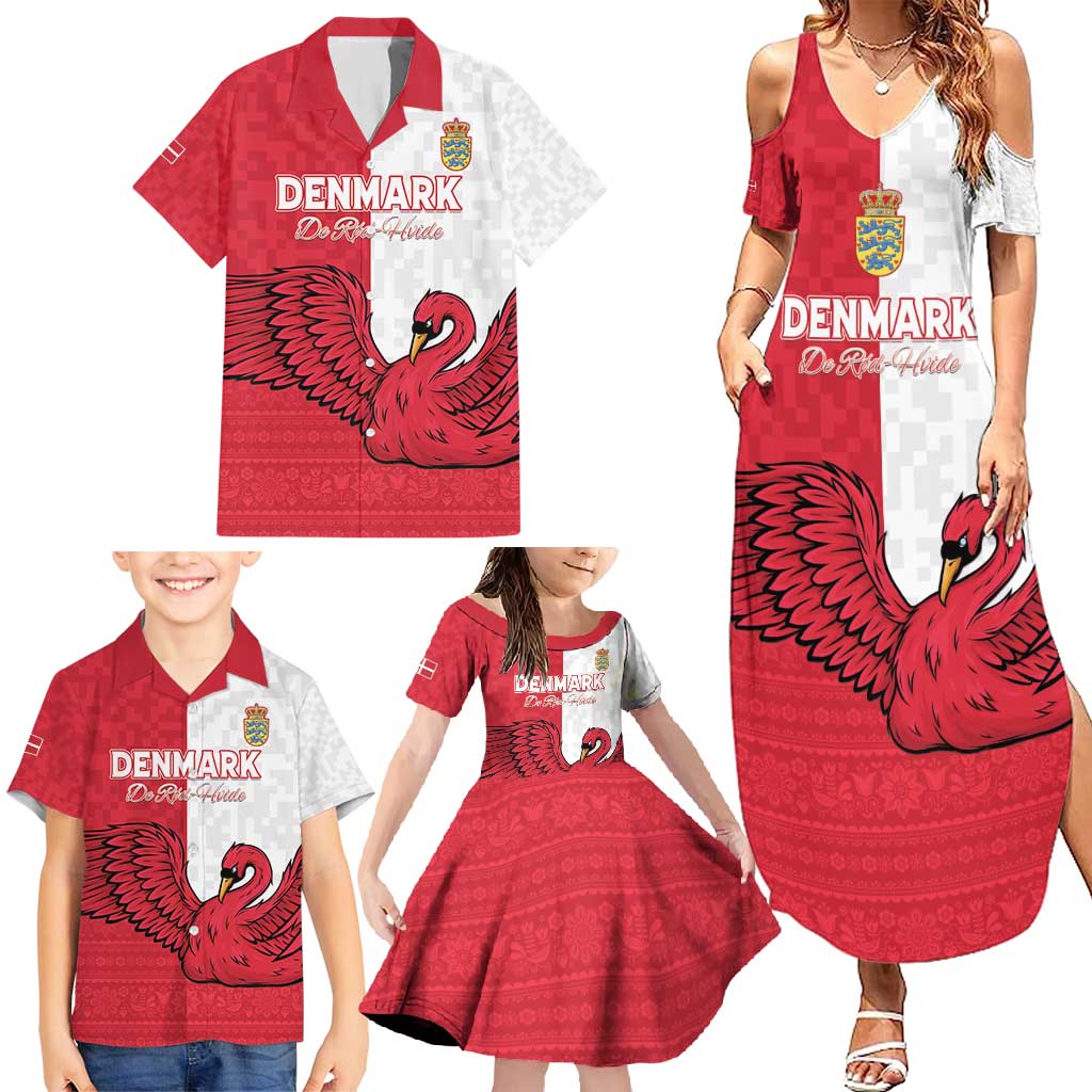 Custom Denmark Football Family Matching Summer Maxi Dress and Hawaiian Shirt Red and Whites Scandinavia Pattern - Wonder Print Shop
