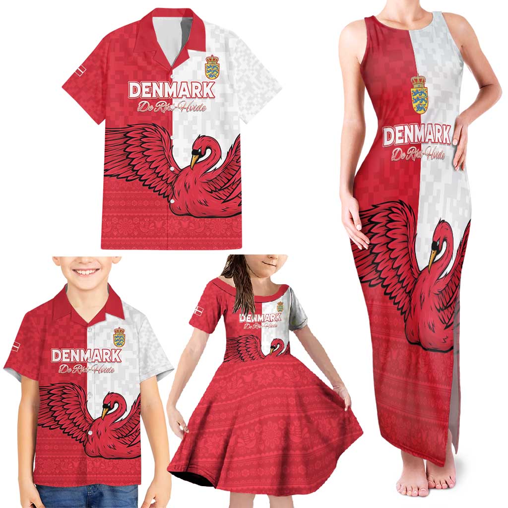 Custom Denmark Football Family Matching Tank Maxi Dress and Hawaiian Shirt Red and Whites Scandinavia Pattern - Wonder Print Shop