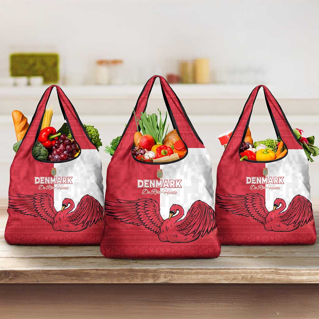 Denmark Football Grocery Bag Red and Whites Scandinavia Pattern - Wonder Print Shop