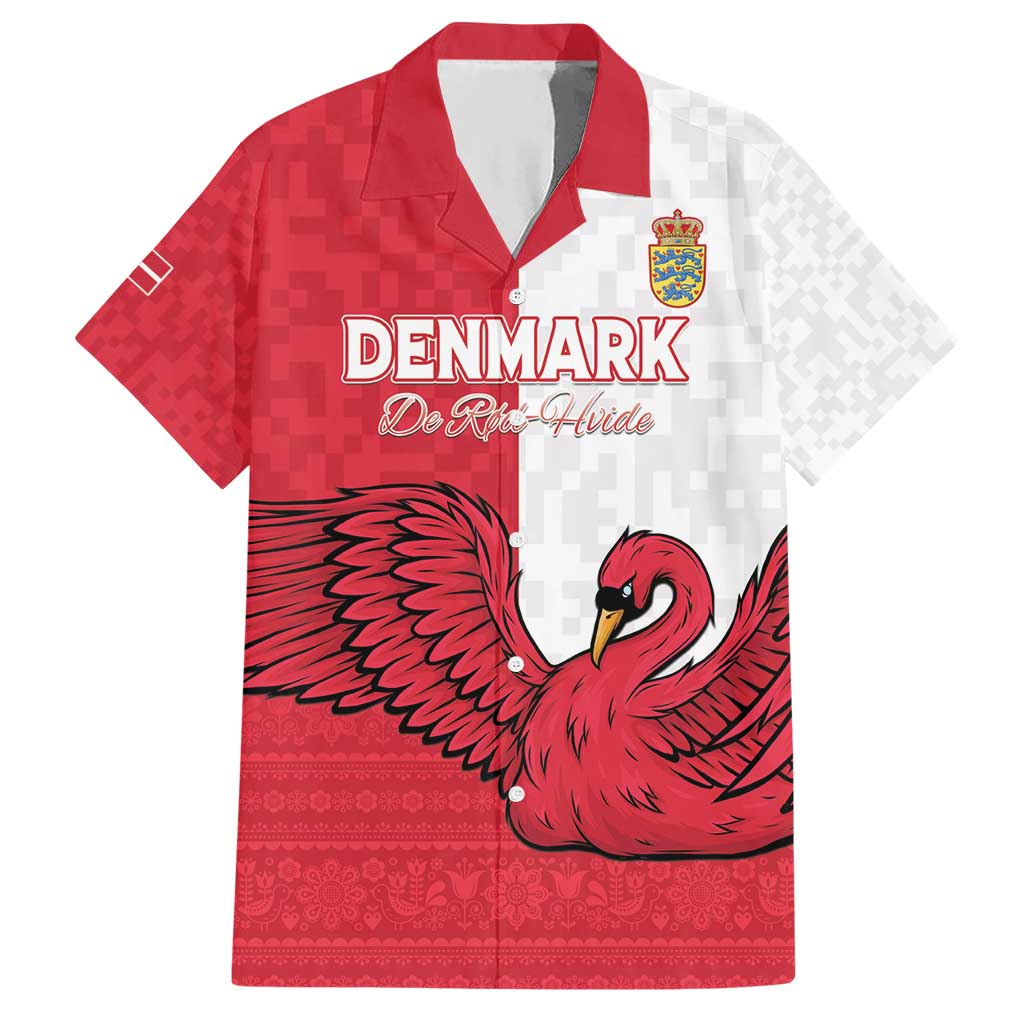Custom Denmark Football Hawaiian Shirt Red and Whites Scandinavia Pattern - Wonder Print Shop
