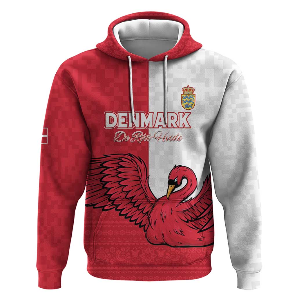 Custom Denmark Football Hoodie Red and Whites Scandinavia Pattern - Wonder Print Shop