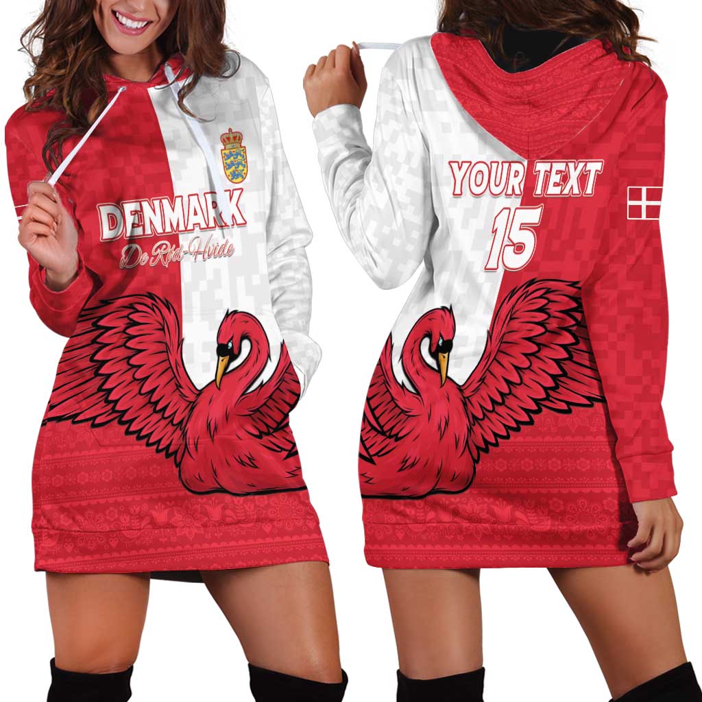 Custom Denmark Football Hoodie Dress Red and Whites Scandinavia Pattern - Wonder Print Shop