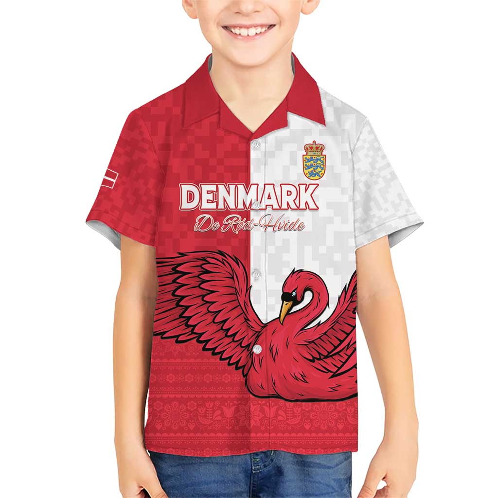 Custom Denmark Football Kid Hawaiian Shirt Red and Whites Scandinavia Pattern - Wonder Print Shop