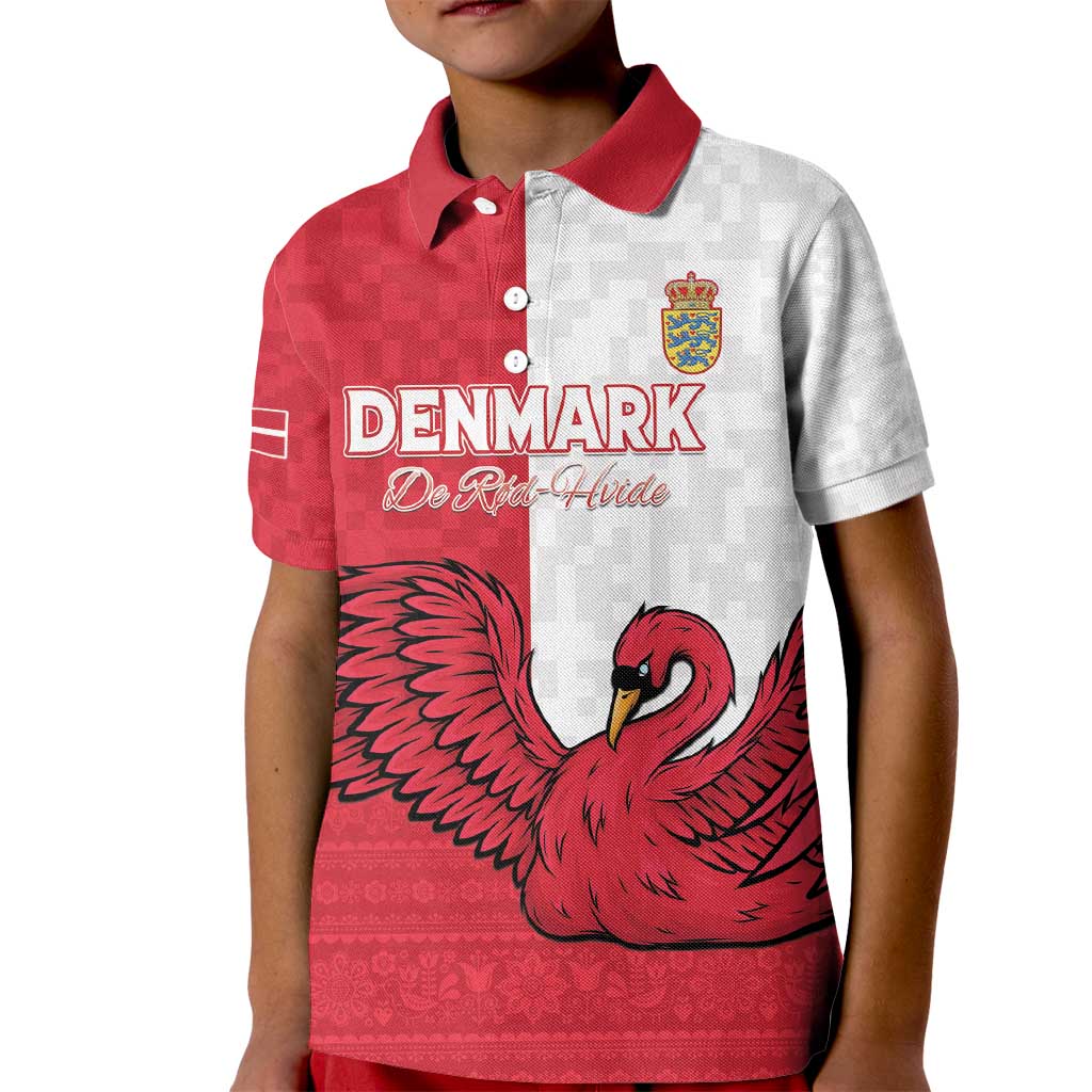 Custom Denmark Football Kid Polo Shirt Red and Whites Scandinavia Pattern - Wonder Print Shop