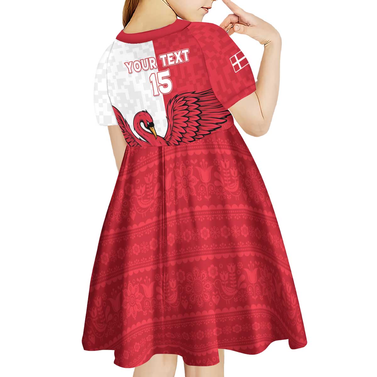 Custom Denmark Football Kid Short Sleeve Dress Red and Whites Scandinavia Pattern - Wonder Print Shop