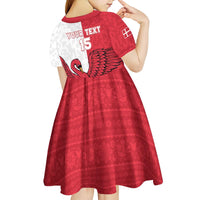 Custom Denmark Football Kid Short Sleeve Dress Red and Whites Scandinavia Pattern - Wonder Print Shop