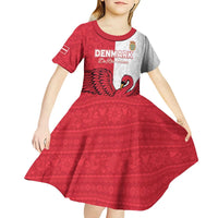 Custom Denmark Football Kid Short Sleeve Dress Red and Whites Scandinavia Pattern - Wonder Print Shop
