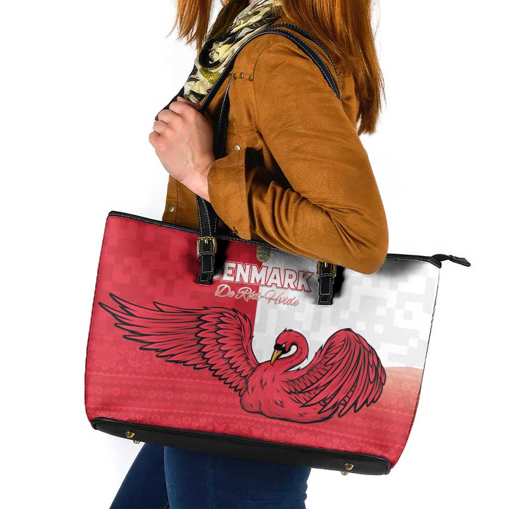 Denmark Football Leather Tote Bag Red and Whites Scandinavia Pattern - Wonder Print Shop