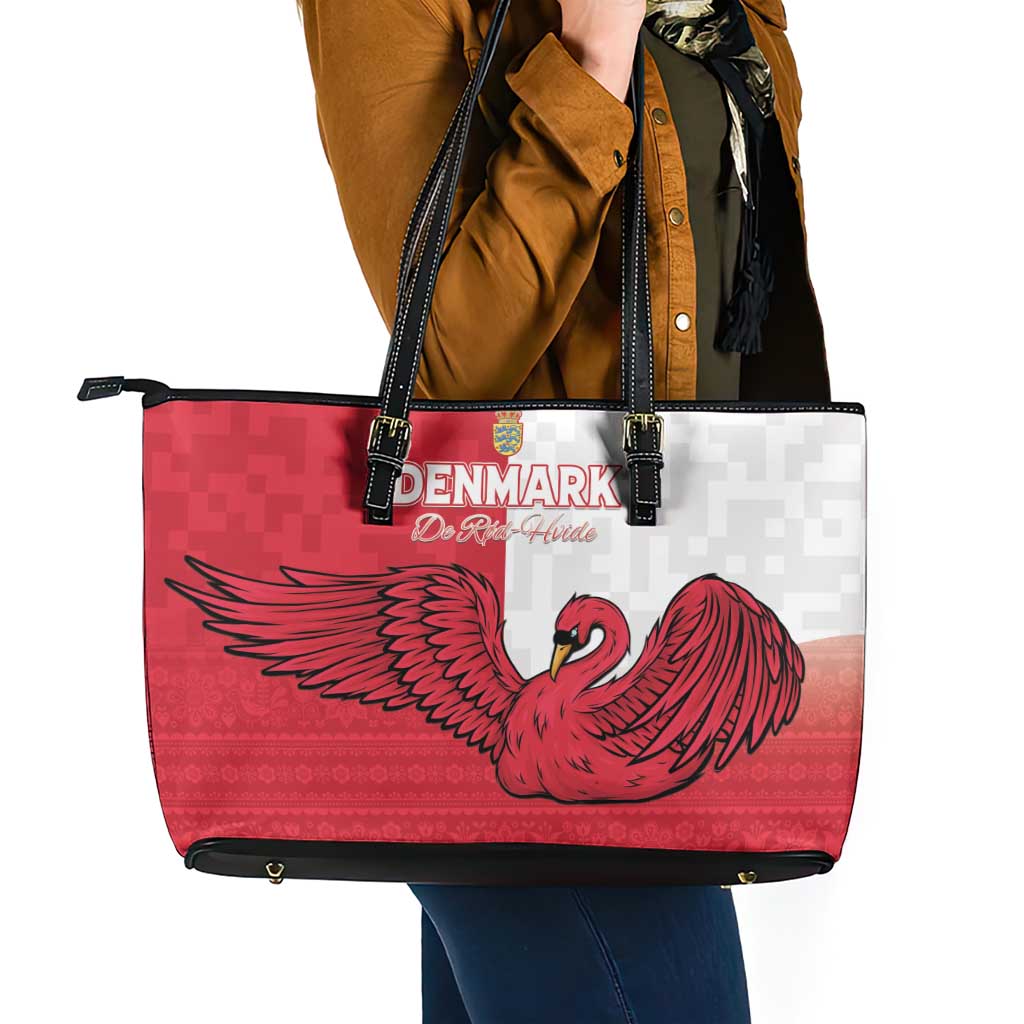 Denmark Football Leather Tote Bag Red and Whites Scandinavia Pattern - Wonder Print Shop