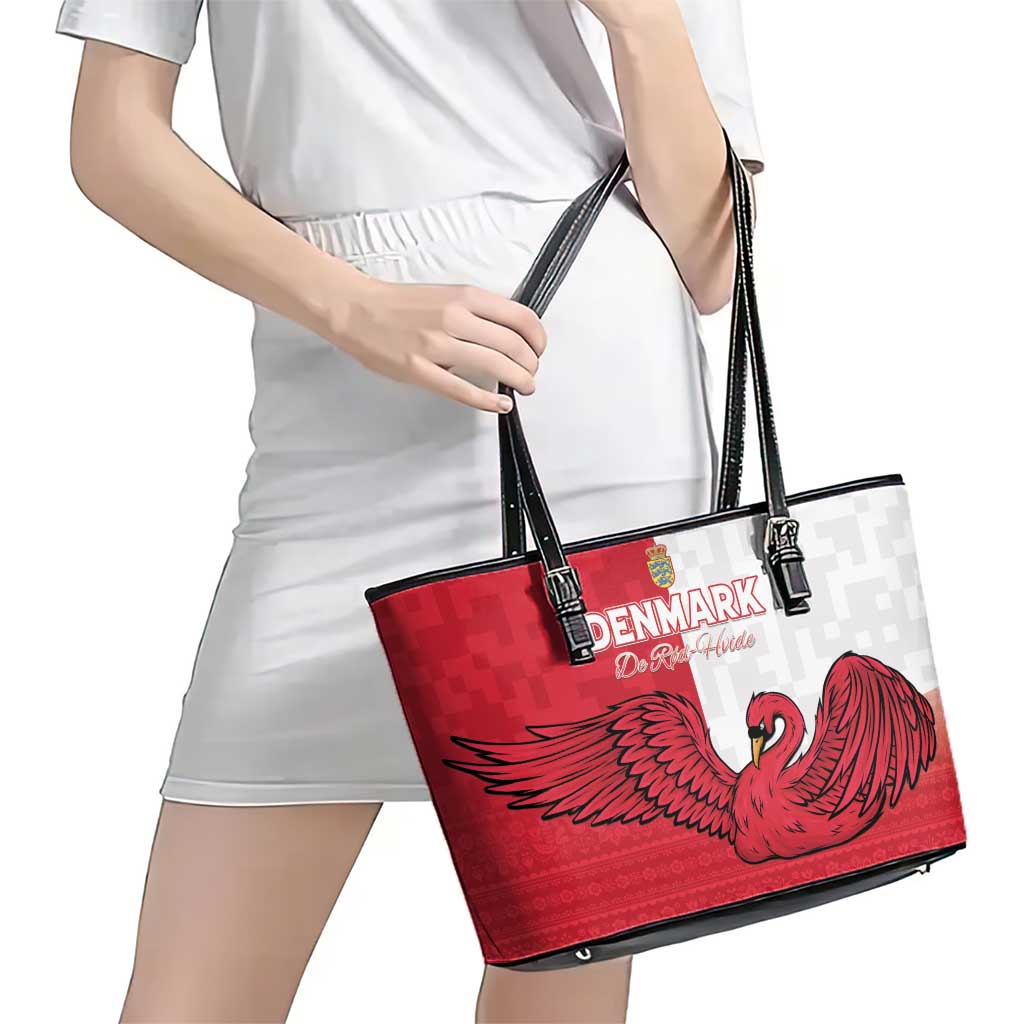 Denmark Football Leather Tote Bag Red and Whites Scandinavia Pattern - Wonder Print Shop