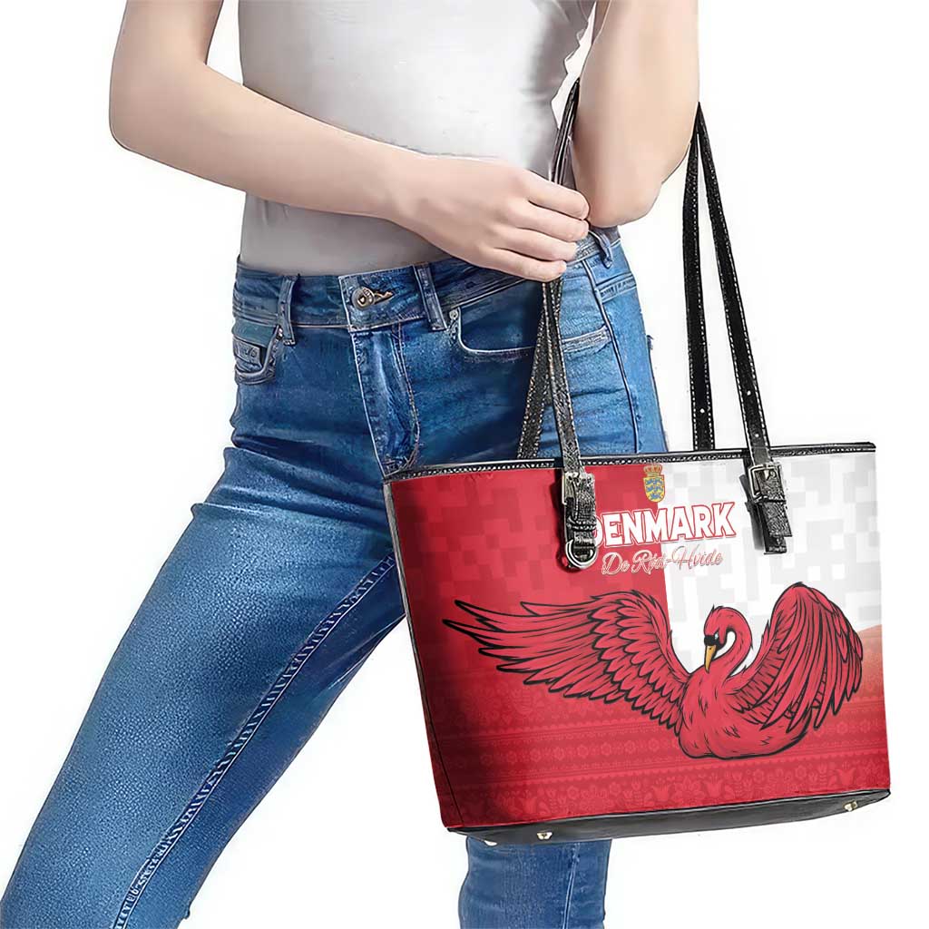 Denmark Football Leather Tote Bag Red and Whites Scandinavia Pattern - Wonder Print Shop