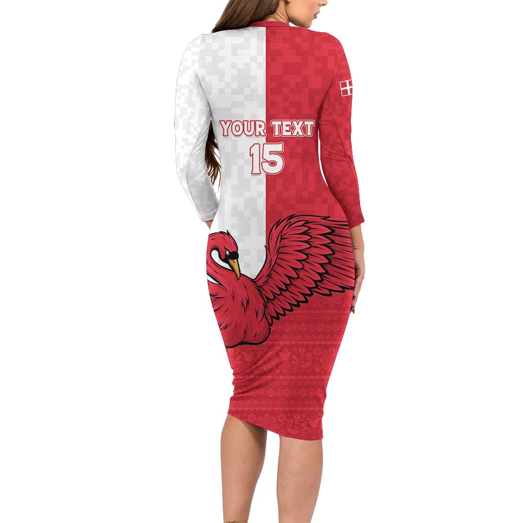Custom Denmark Football Long Sleeve Bodycon Dress Red and Whites Scandinavia Pattern - Wonder Print Shop
