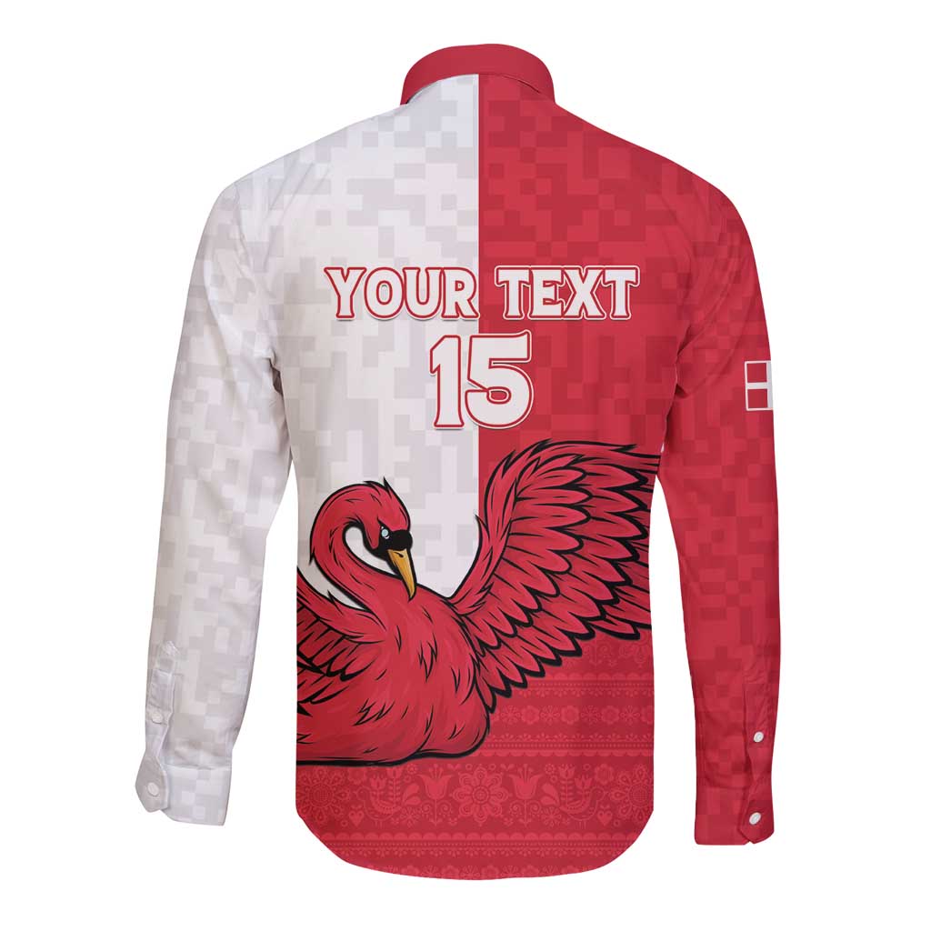 Custom Denmark Football Long Sleeve Button Shirt Red and Whites Scandinavia Pattern - Wonder Print Shop