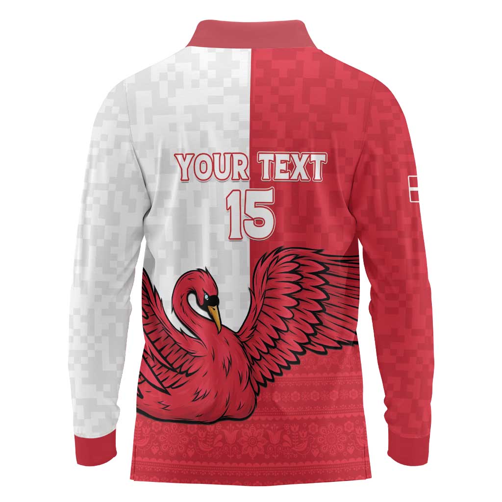 Custom Denmark Football Long Sleeve Polo Shirt Red and Whites Scandinavia Pattern - Wonder Print Shop