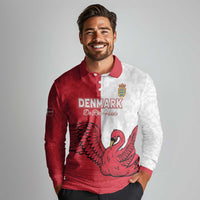 Custom Denmark Football Long Sleeve Polo Shirt Red and Whites Scandinavia Pattern - Wonder Print Shop