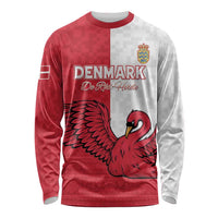 Custom Denmark Football Long Sleeve Shirt Red and Whites Scandinavia Pattern - Wonder Print Shop